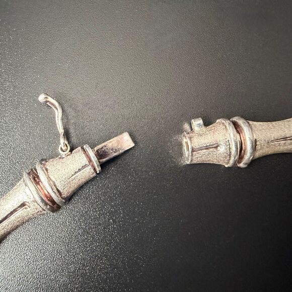 Vintage Sterling Silver Bamboo Link Choker Necklace & Bracelet Set 925 Italy 17" - Picture 15 of 16